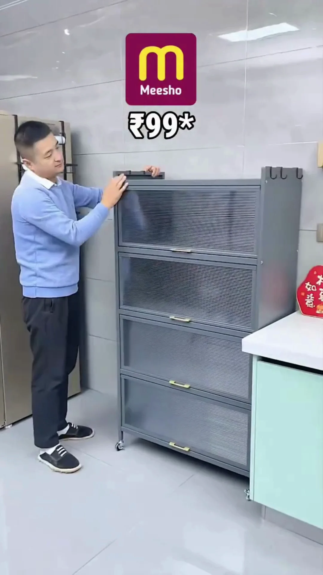 Multipurpose Storage Cabinet Kitchen cabinet 5 Layers kitchen locker Cupboard Kitchen rack Dustproof Storage Cabinet Carbon Steel Kit chen storage cabinet (grey)